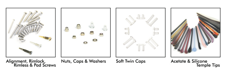 DreamTrade Company Products Overview: Alignment, Rimlock, Rimless & Pad Screws; Nuts, Caps & Washers; Soft Twin Caps; Acetate & Silicone Temple Tips.